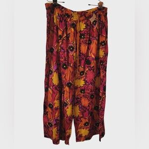 Vintage Floral Red and Yellow Wide-Leg Pants